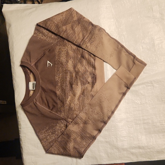 Gymshark long sleeve Crop Top Small & XS size Brown to Fade - Picture 1 of 5